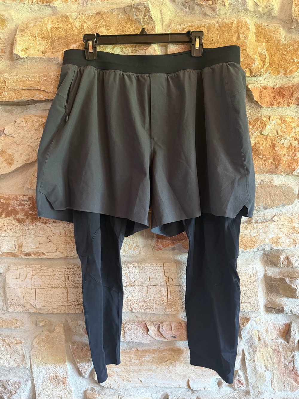 Men's Two-in-One Gray Active Shorts with Black Leggings